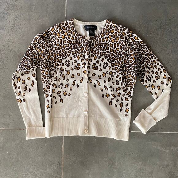 Karen Kane S Animal Print on Ivory Smooth Knit Cardigan Sweater IMMACULATE! - Picture 8 of 15